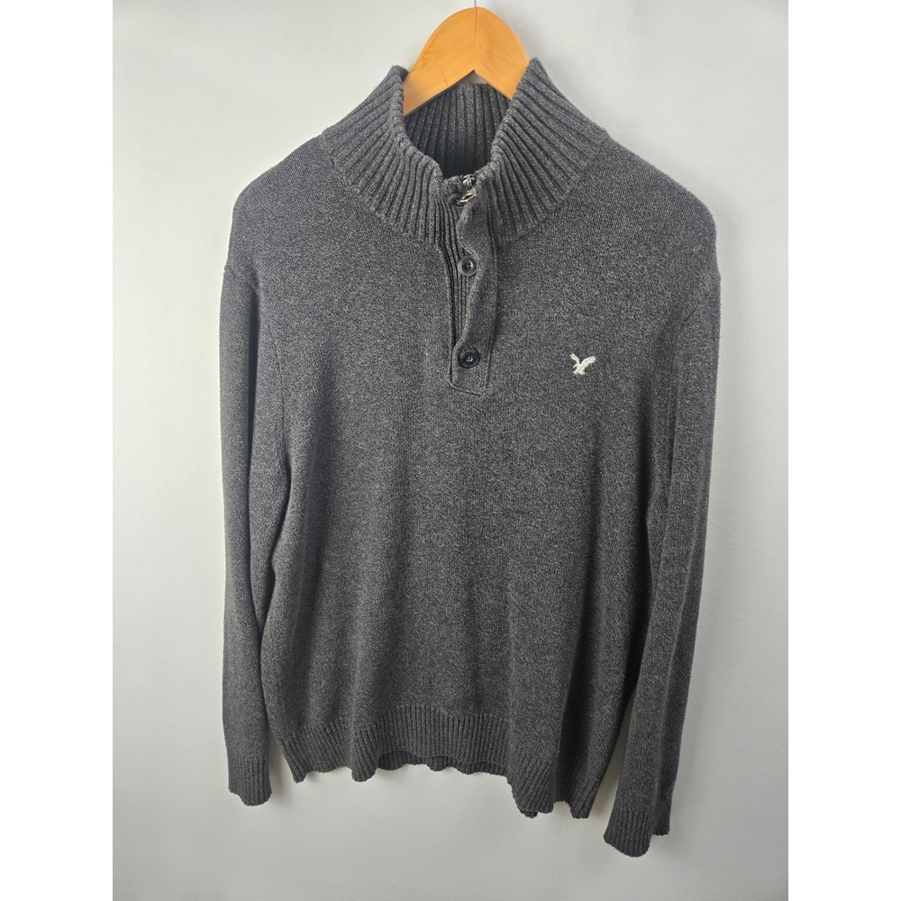 American Eagle Mock Neck Sweater Mens XL Gray Athletic Fit Quarter Zip 1339